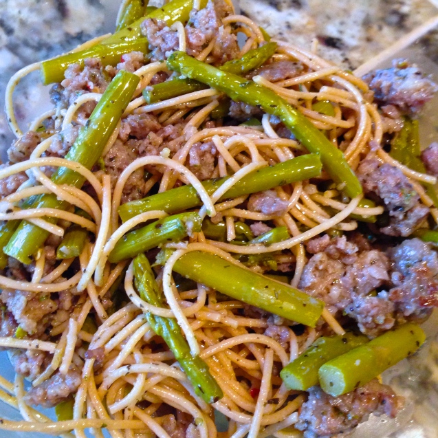 Sausage  Asparagus Spaghetti
